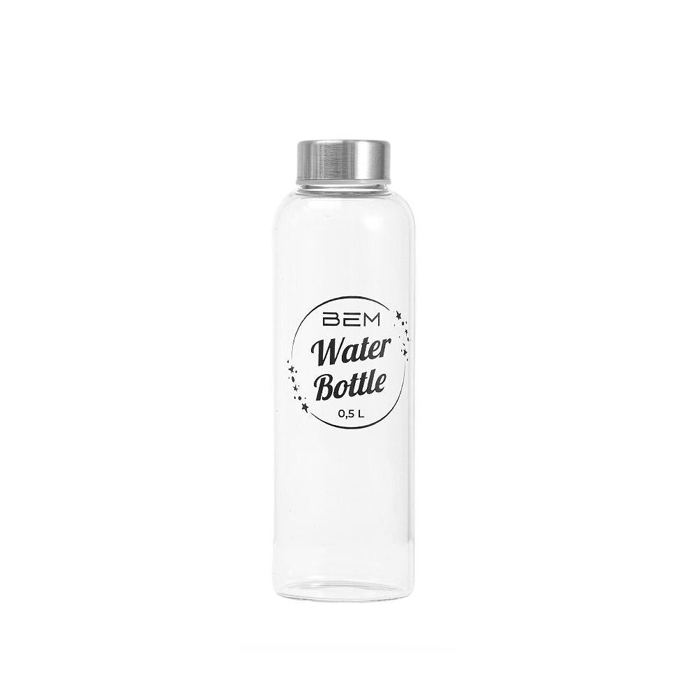 BEM Water Bottle - Trinkflasche mit Edelstahldeckel und schwarzer Hülle