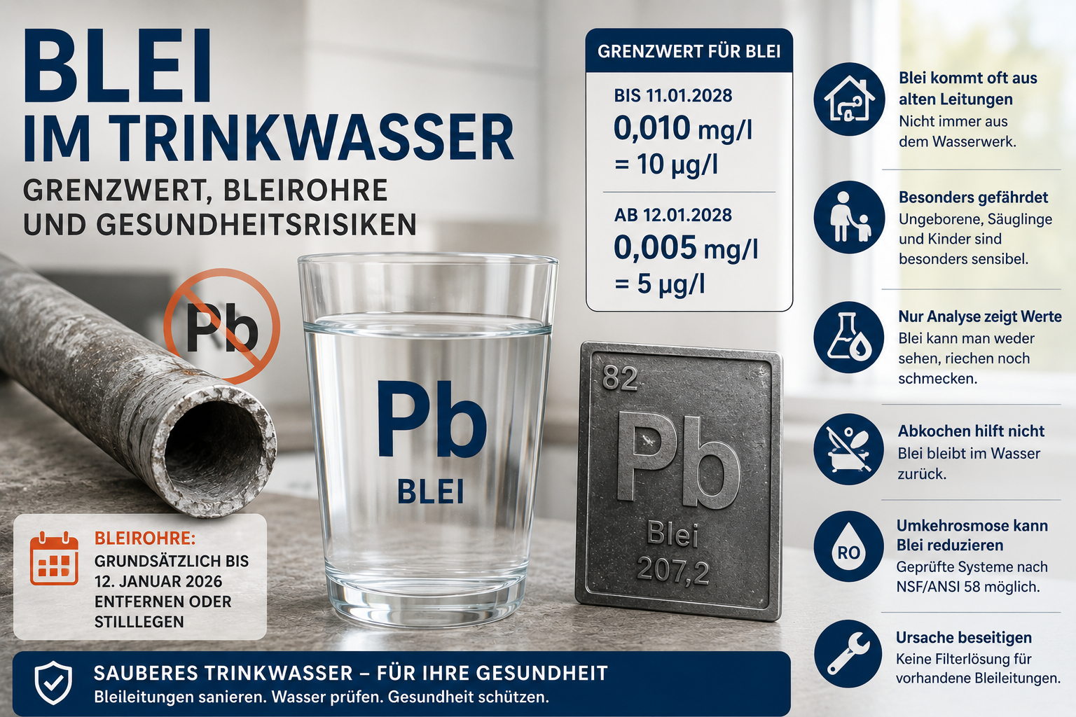 Blei im Trinkwasser: Grenzwert und Bleirohre erklärt