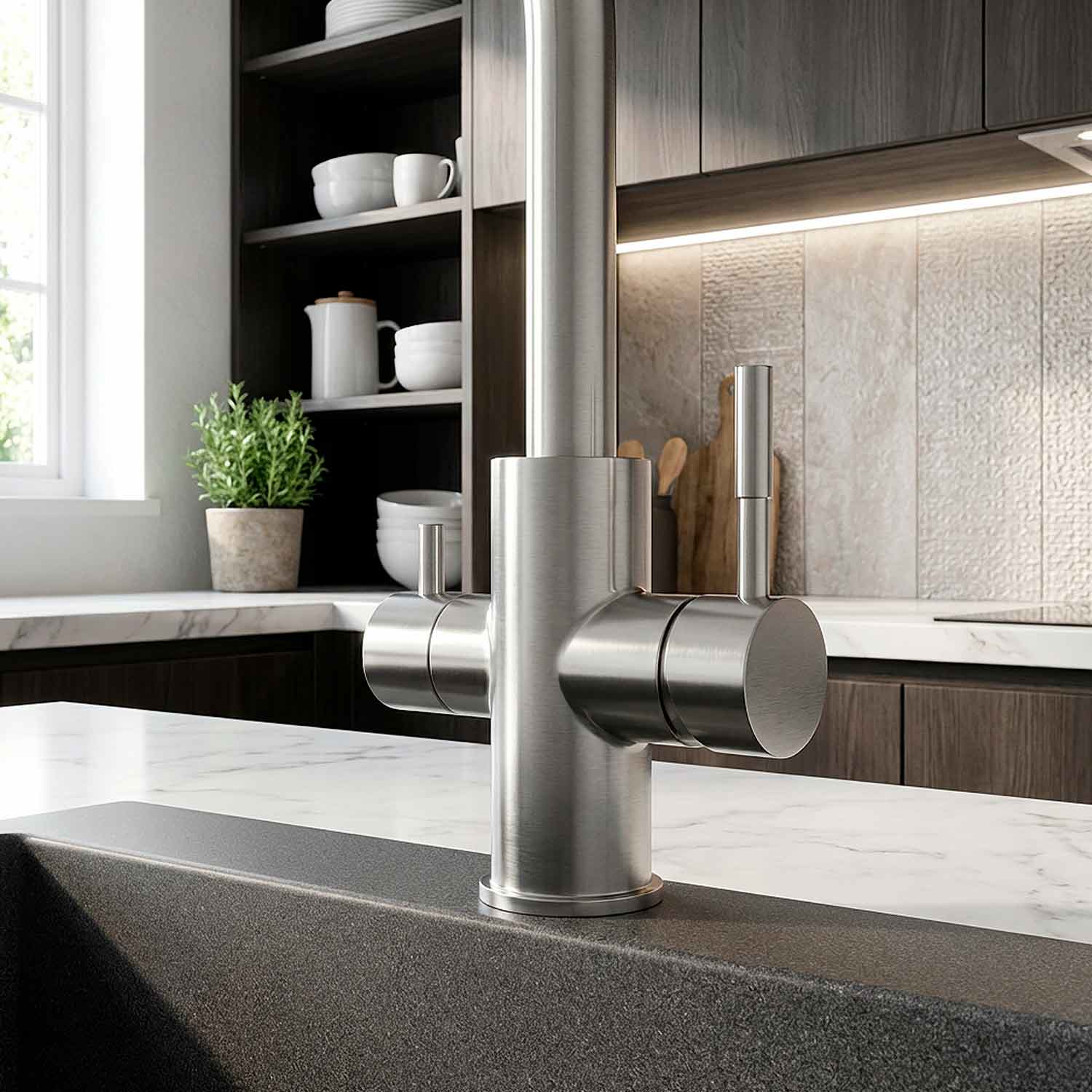 BEM 3-Wege Wasserhahn – Edelstahl 18/10, matt gebürstet