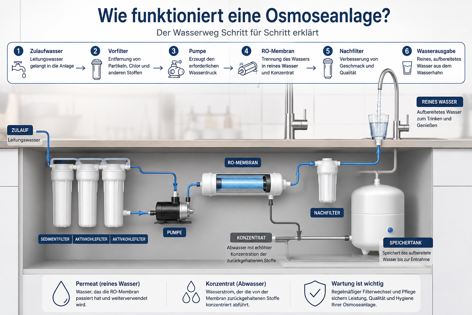 Wie funktioniert eine Osmoseanlage? Aufbau und Wasserweg erklärt