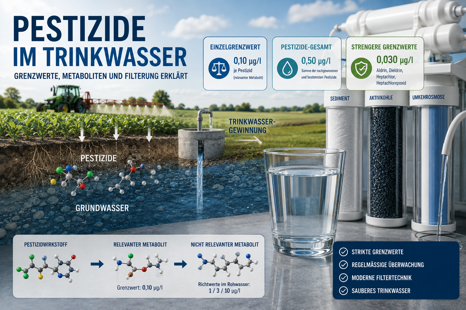 Pestizide im Trinkwasser: Grenzwerte und Filterung erklärt
