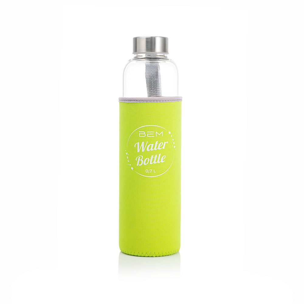BEM Water Bottle-SET: 3 x Trinkflaschen je in schwarzer Hülle +