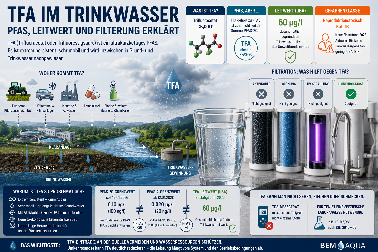 TFA im Trinkwasser: PFAS, Leitwert und Filterung erklärt