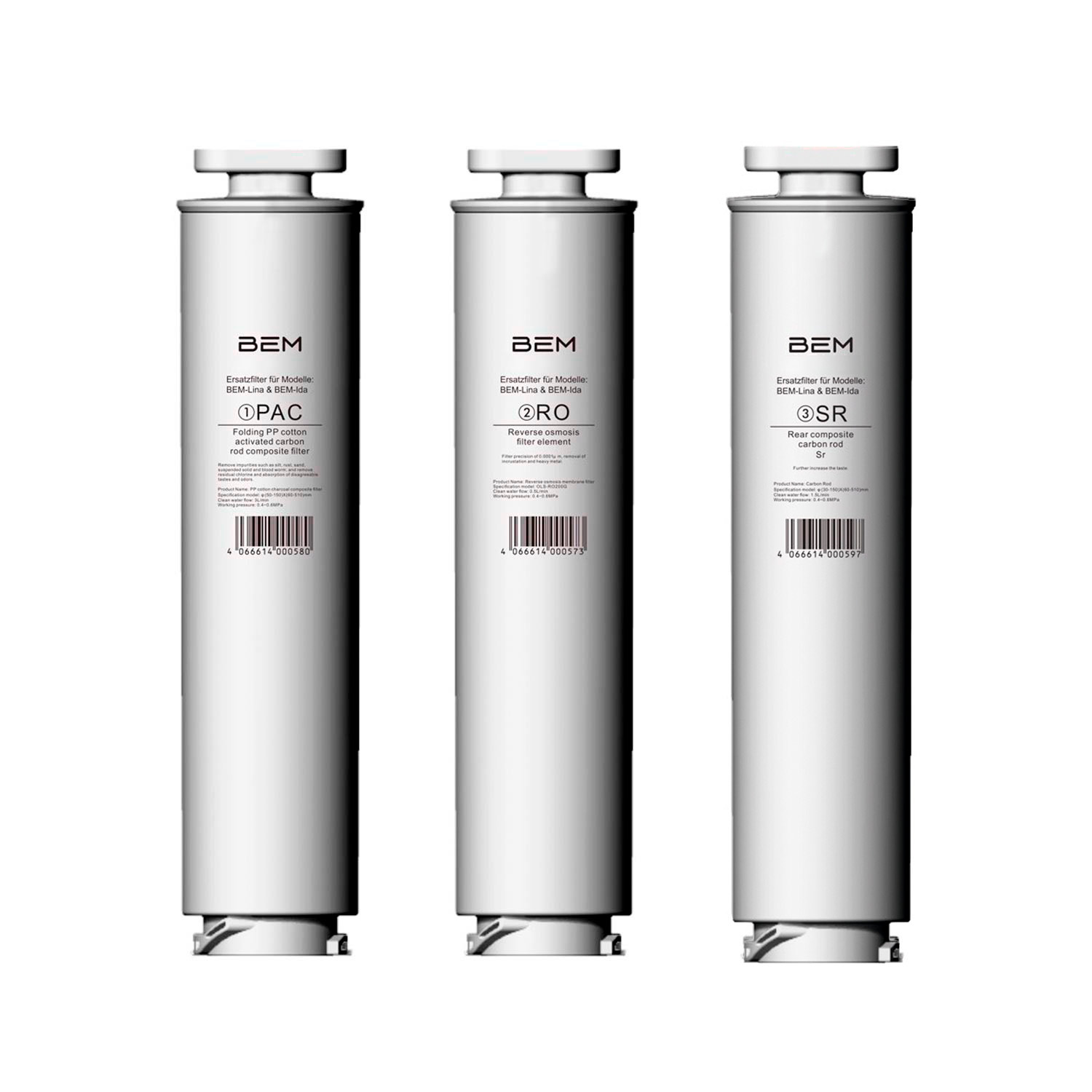 3er-SET Ersatzfilter (RO+PAC+SR) für BEM Lina und BEM Ida Wasserfilter