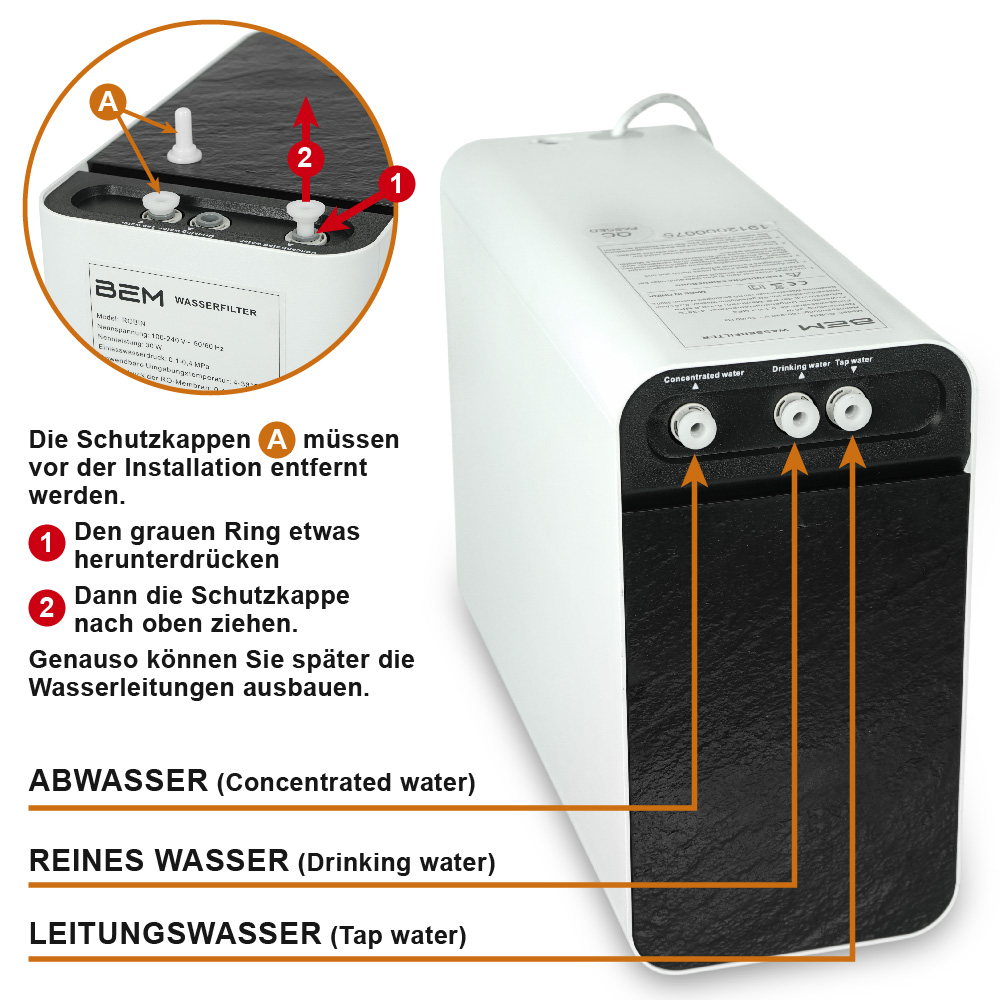 BEM Robin All-in-One kompakte Umkehrosmose Wasserfilteranlage für die Küche, Trinkwasserfilter